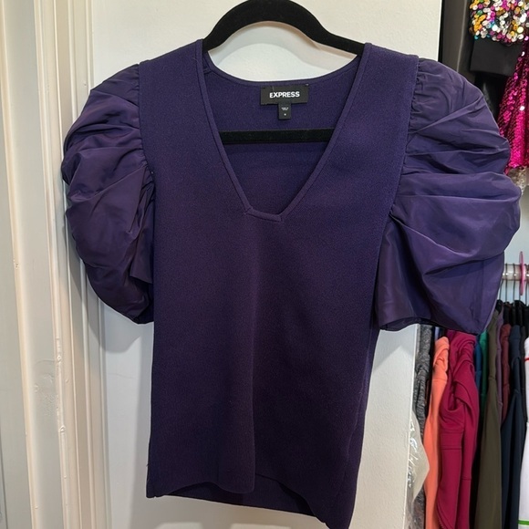 Jewel tone, purple puff sleeve sweater, express size, medium - Picture 1 of 3